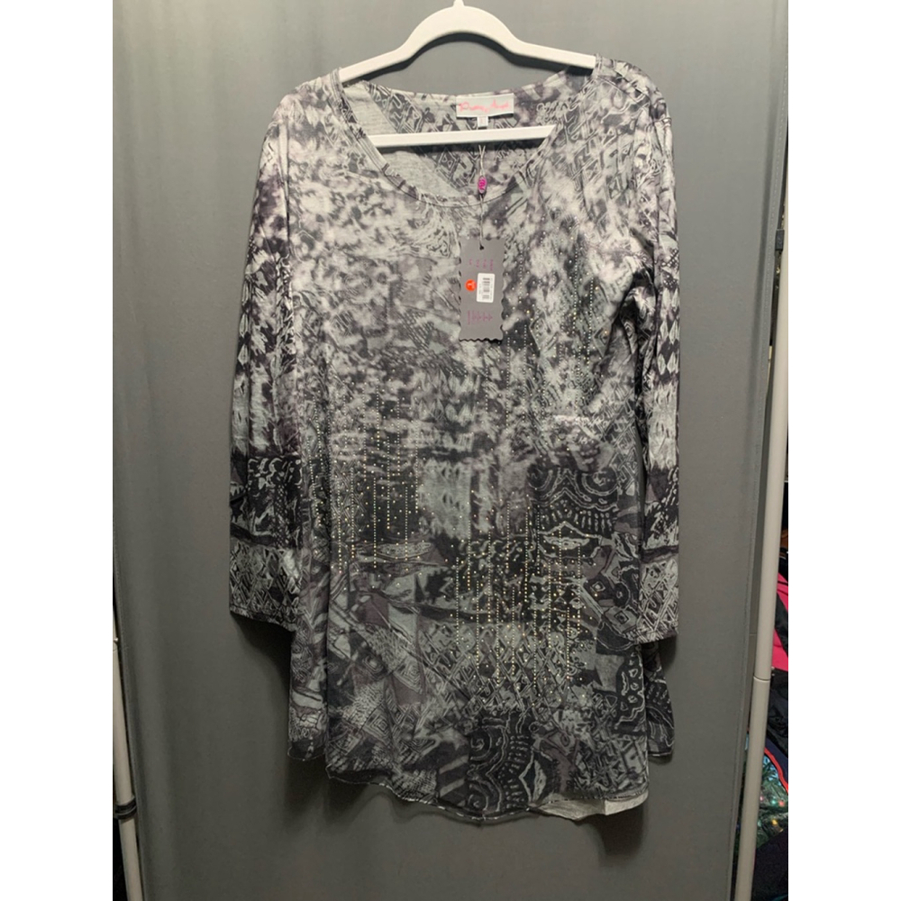 Women's Pretty Angel Tunic Top Size L Gray Black